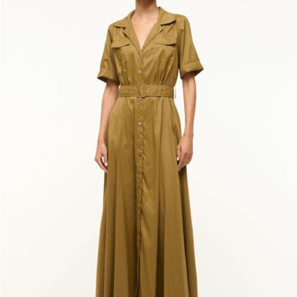 STAUD Millie Maxi dress white Buttoned belted with pockets